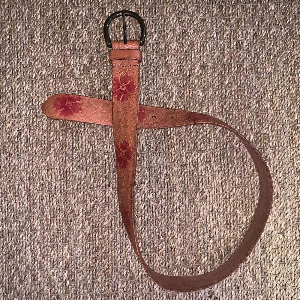 Lucky Brand Floral Leather Belt with Brass Buckle